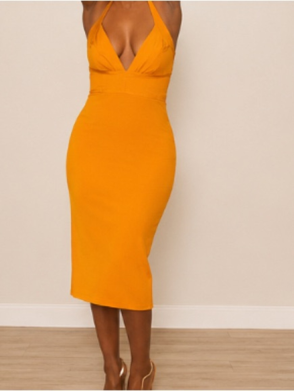 Fashion Nova Mustard Yellow Halter Midi Dress